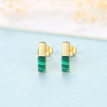 Load image into Gallery viewer, 925 Sterling Silver Plated Gold Simple Fashion Geometric Strip Imitation Malachite Stud Earrings