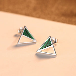 925 Sterling Silver Fashion Simple Triangle Malachite Stud Earrings