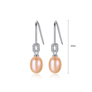 925 Sterling Silver Fashion Simple Pink Freshwater Pearl Earrings with Cubic Zirconia