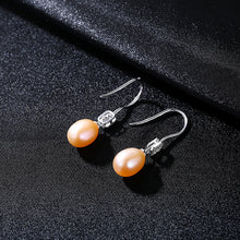Load image into Gallery viewer, 925 Sterling Silver Fashion Simple Pink Freshwater Pearl Earrings with Cubic Zirconia