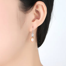 Load image into Gallery viewer, 925 Sterling Silver Fashion Simple Pink Freshwater Pearl Earrings with Cubic Zirconia
