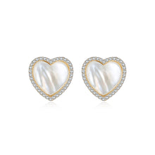Load image into Gallery viewer, 925 Sterling Silver Plated Gold Simple Sweet Heart-shaped Fritillary Earrings with Cubic Zirconia