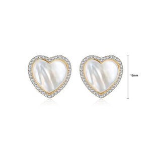 925 Sterling Silver Plated Gold Simple Sweet Heart-shaped Fritillary Earrings with Cubic Zirconia