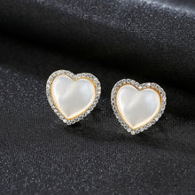 Load image into Gallery viewer, 925 Sterling Silver Plated Gold Simple Sweet Heart-shaped Fritillary Earrings with Cubic Zirconia