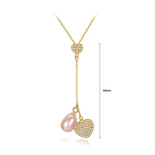 Load image into Gallery viewer, 925 Sterling Silver Fashion and Elegant Heart-shaped Tassel Pink Freshwater Pearl Pendant with Cubic Zirconia and Necklace