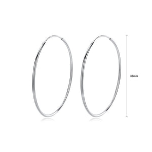 925 Sterling Silver Simple Fashion Geometric Round Earrings 30mm