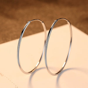 925 Sterling Silver Simple Fashion Geometric Round Earrings 30mm