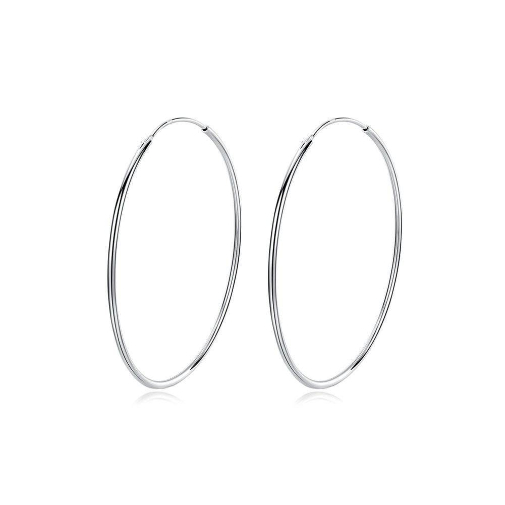 925 Sterling Silver Simple Fashion Geometric Round Earrings 40mm