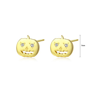 925 Sterling Silver Plated Gold Fashion Creative Halloween Pumpkin Cubic Zirconia Stud Earrings