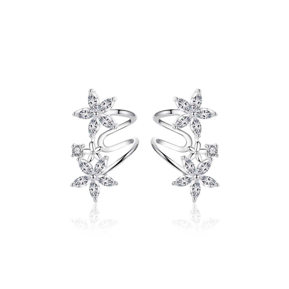 925 Sterling Silver Fashion and Elegant Flower Cubic Zirconia Stud Earrings