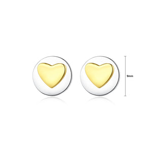 925 Sterling Silver Simple Romantic Two-color Heart-shaped Round Stud Earrings