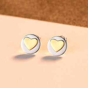 925 Sterling Silver Simple Romantic Two-color Heart-shaped Round Stud Earrings