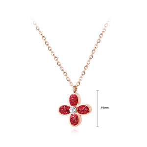 Elegant and Simple Plated Rose Gold Four-leafed Clover Titanium Steel Pendant with Cubic Zirconia and Necklace