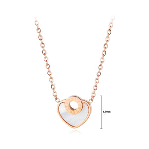 Fashion Romance Plated Rose Gold Roman Numerals Heart-shaped Titanium Steel Pendant with Necklace