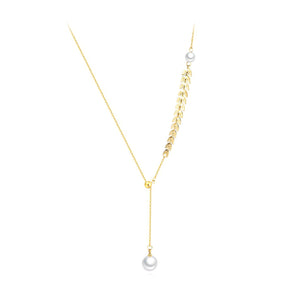 Simple and Fashion Plated Gold Leaf Titanium Steel Necklace with Imitation Pearls