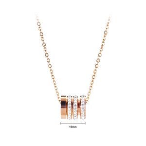 Fashion and Simple Plated Rose Gold Geometric Cylindrical Titanium Steel Pendant with Cubic Zirconia and Necklace