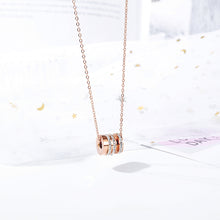 Load image into Gallery viewer, Fashion and Simple Plated Rose Gold Geometric Cylindrical Titanium Steel Pendant with Cubic Zirconia and Necklace