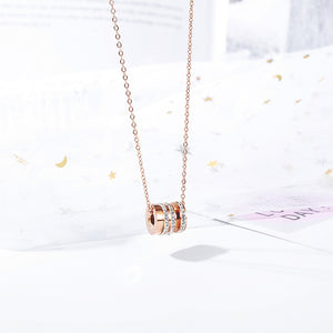 Fashion and Simple Plated Rose Gold Geometric Cylindrical Titanium Steel Pendant with Cubic Zirconia and Necklace