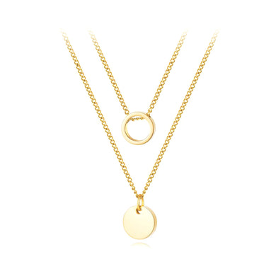 Simple and Fashion Plated Gold Geometric Round 316L Stainless Steel Pendant with Double Necklace