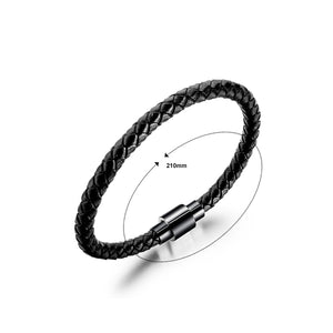 Simple Fashion Black Titanium Steel Braided Black Leather Bracelet
