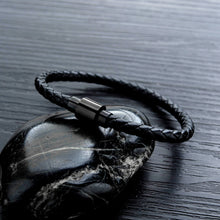 Load image into Gallery viewer, Simple Fashion Black Titanium Steel Braided Black Leather Bracelet