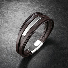 Load image into Gallery viewer, Simple Fashion Geometric Titanium Steel Multilayer Brown Leather Bracelet