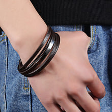 Load image into Gallery viewer, Simple Fashion Geometric Titanium Steel Multilayer Brown Leather Bracelet