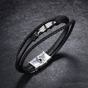 Simple Creative Feather Titanium Steel Multi-layer Leather Bracelet