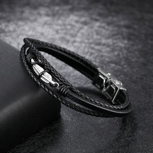 Simple Creative Feather Titanium Steel Multi-layer Leather Bracelet