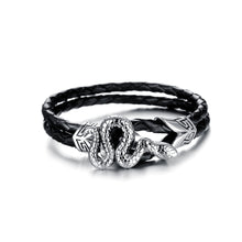 Load image into Gallery viewer, Fashion Personality Snake Titanium Steel Multi-layer Black Leather Bracelet