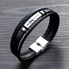 Load image into Gallery viewer, Fashion Classic Titanium Steel Cross Geometry Multilayer Leather Bracelet