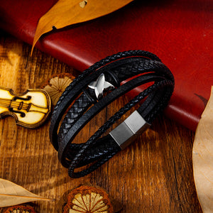 Fashion Personalized X-shaped Titanium Steel Multi Layer Leather Short Bracelet