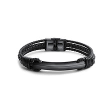 Load image into Gallery viewer, Simple and Fashion Plated Black Geometric Titanium Steel Leather Bracelet