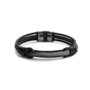 Simple and Fashion Plated Black Geometric Titanium Steel Leather Bracelet