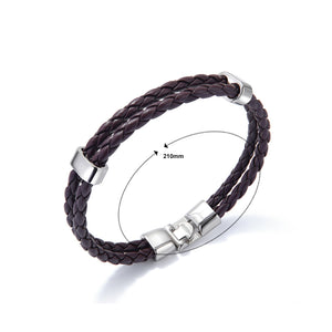 Simple Fashion Silver Geometric Double Layer Brown Leather Bracelet