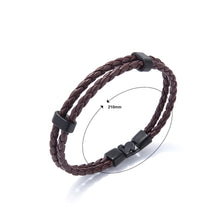 Load image into Gallery viewer, Simple Fashion Black Geometric Double Layer Brown Leather Bracelet