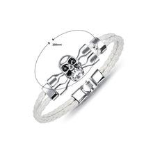 Load image into Gallery viewer, Fashion Personality Skull Black Cubic Zirconia Double-layer White Leather Bracelet
