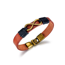 Load image into Gallery viewer, Fashion Vintage Plated Gold Infinity Symbol Brown Leather Bracelet