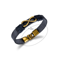 Load image into Gallery viewer, Fashion Vintage Plated Gold Infinity Symbol Black Leather Bracelet