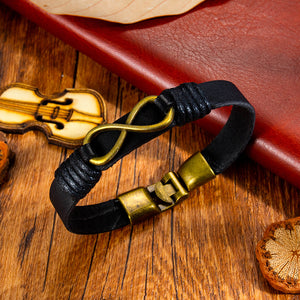 Fashion Vintage Plated Gold Infinity Symbol Black Leather Bracelet
