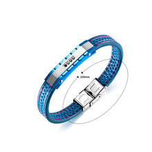 Load image into Gallery viewer, Fashion Simple Geometric Rectangular Cubic Zirconia Titanium Steel Blue Leather Bracelet