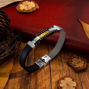 Fashion Simple Plated Gold Geometric Rectangular Titanium Steel Mesh Belt Leather Asymmetric Bracelet