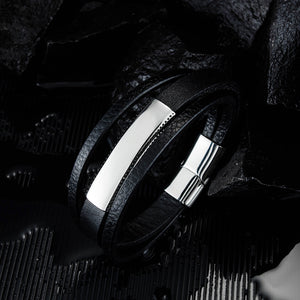Simple Personality Smooth Geometric Rectangular Titanium Steel Multi-layer Leather Bracelet