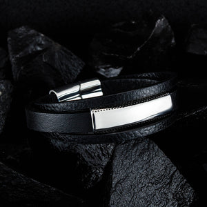 Simple Personality Smooth Geometric Rectangular Titanium Steel Multi-layer Leather Bracelet