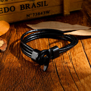Simple and Fashion Multi-layer Black Leather Bracelet