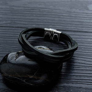 Simple Fashion Black Multilayer Leather Bracelet