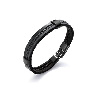 Simple Vintage Black Braided Leather Bracelet