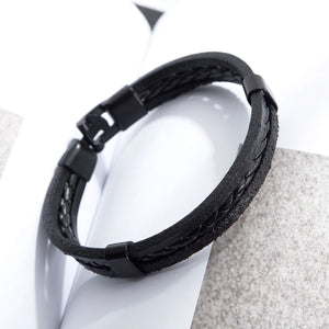 Simple Vintage Black Braided Leather Bracelet