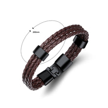 Load image into Gallery viewer, Simple Personality Plated Black Geometric Multi-layer Brown Leather Bracelet