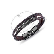 Load image into Gallery viewer, Simple and Fashion Plated Black Feather Multilayer Brown Leather Bracelet